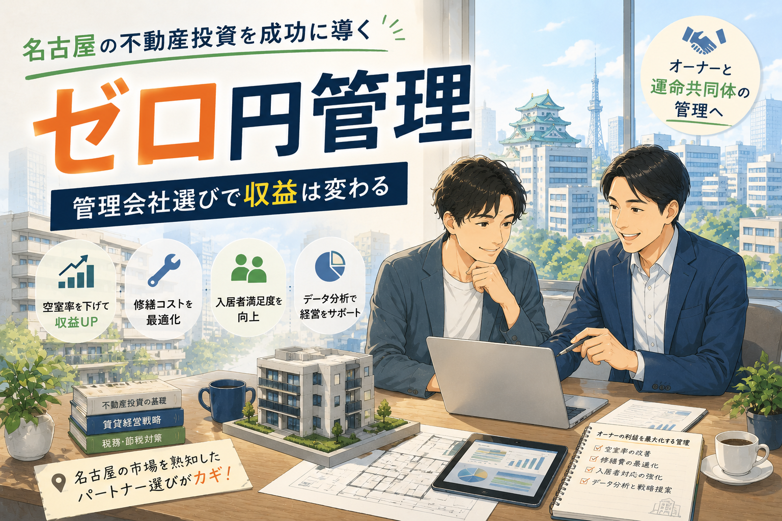 名古屋で不動産投資を始める際に管理会社が重視すべき「ゼロ円管理」戦略とは アイキャッチ画像
