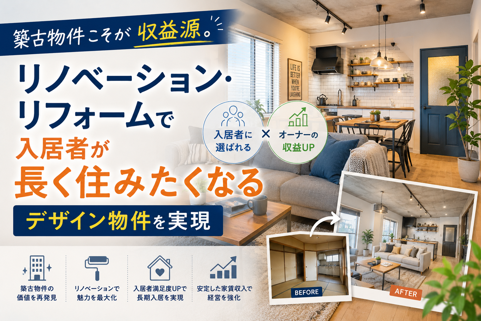 築古物件こそが収益源。リノベーション・リフォームで入居者が長く住みたくなるデザイン物件を実現｜なごちん 画像